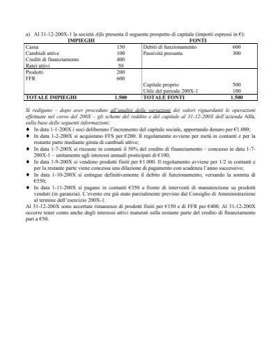 Esercitazione Prospetto Reddito E Capitale Analisi Delle Variazioni