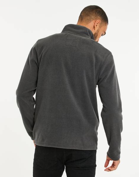 Mens Charcoal Grey Outdoors Quarter Zip Pullover Fleece Sweatshirt Threadbare