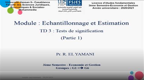 Echantillonnage Et Estimation TD 3 Teste De Signification S3 Pr