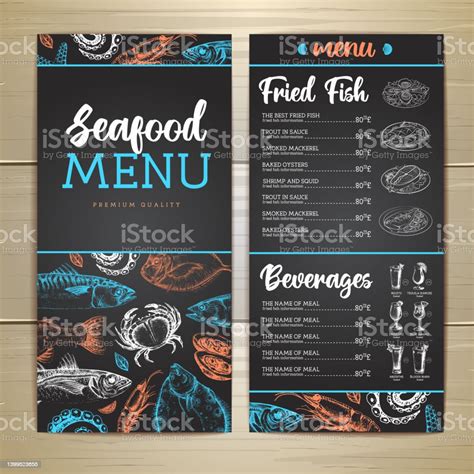 Chalk Drawing Seafood Restaurant Menu Design With Hand Drawing Fish