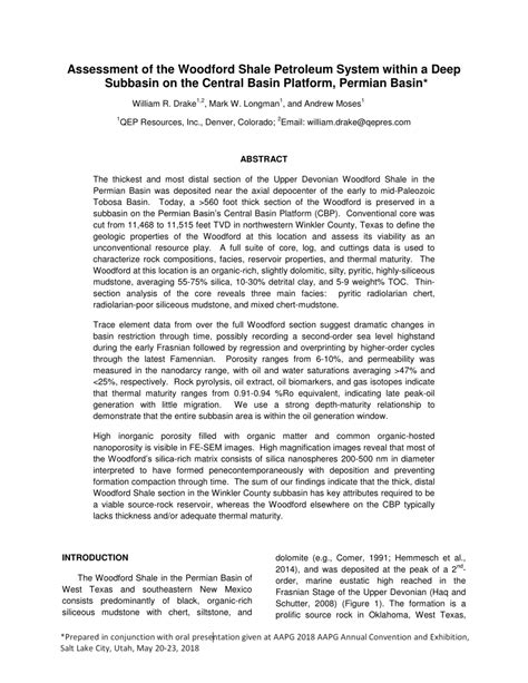 Pdf Assessment Of The Woodford Shale Petroleum System Within A Deep