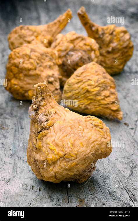 Peruvian Ginseng Or Maca Lepidium Meyenii Dried Root On Wooden Table