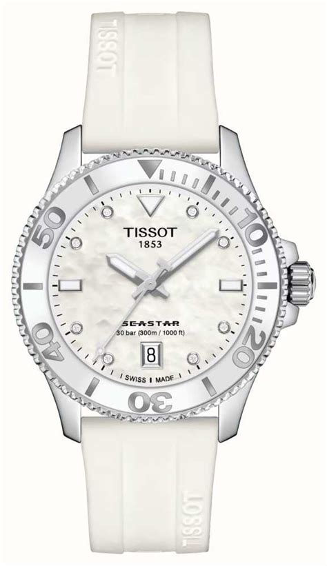 Tissot Seastar 1000 36mm Mother Of Pearl Dial White Silicone Strap T1202101711600 First