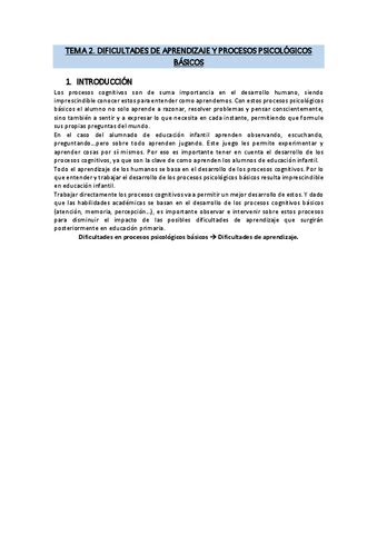 Tema 2 Dificultades De Aprendizaje Y Procesos Psicologicos Basicos Pdf