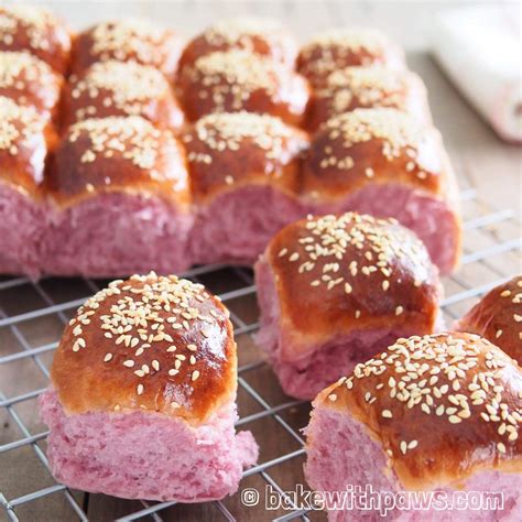 Purple Sweet Potato Buns (Old Dough Method) - BAKE WITH PAWS