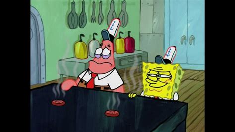 Spongebob Smiling Smugly As He And Patrick Put Their Hands On A Stove