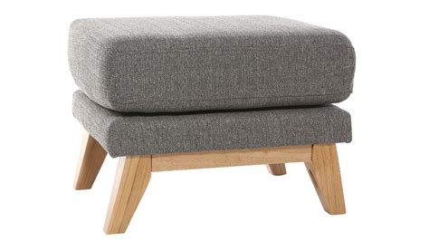 Pouf repose pieds déhoussable scandinave en tissu gris clair et bois