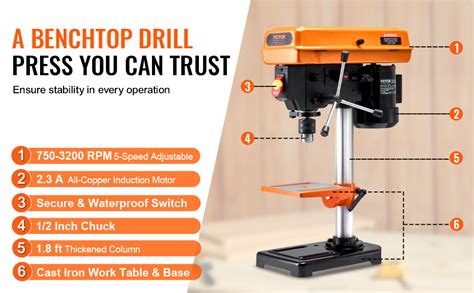 VEVOR 8 In Benchtop Drill Press Tabletop Drilling Machine 750 3200RPM