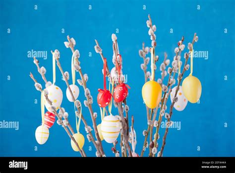 Pussy Willow Twigs With Easter Eggs Stock Photo Alamy