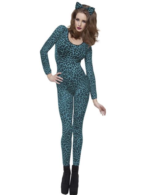 Ladies Fever Bodysuits Adult Fancy Dress Womens Animal Print Catsuit