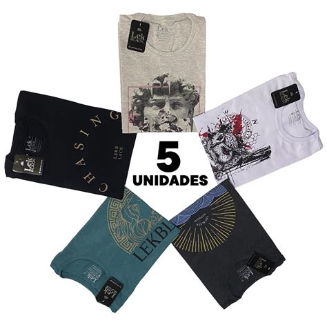 Kit 5 Camisetas Masculinas Premium Modelo Gola Redonda De Malha 100