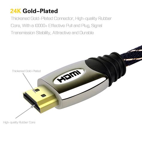 4k Hdmi Cable Kinps 15ft Ultra Slim Cable V14 With Ethernet 24k Gold Plating Hdmi Cable With