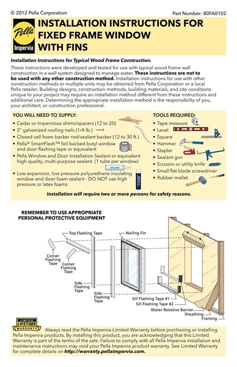 installation instructions for fixed frame window with fins - Pella.com