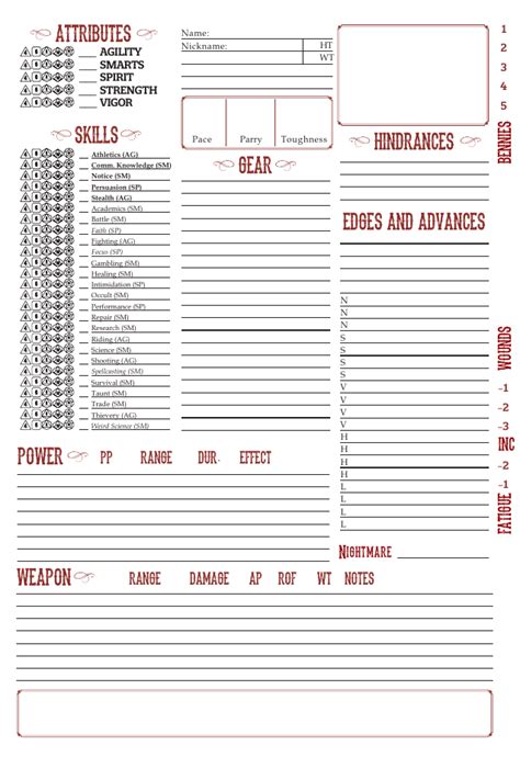 Form Fillable Savage Worlds Adventure Edition - Printable Forms Free Online