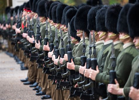 Guards Practice Drill In Wellington Barracks Ahead Of Remembrance