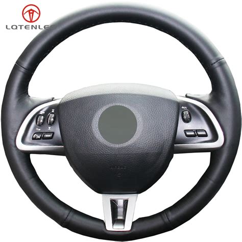 Lqtenleo Black Genuine Leather Car Steering Wheel Cover For Jaguar Xf