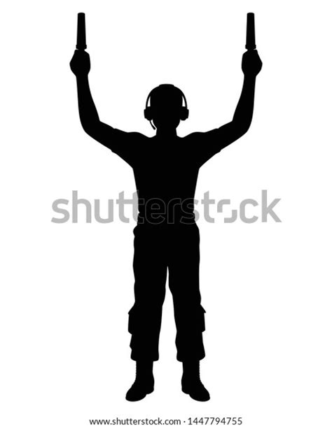 Aircraft Marshalling Signal Man Silhouette Vector Stock Vector Royalty