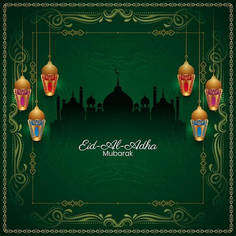 Fondo de color verde clásico del festival cultural eid al adha mubarak