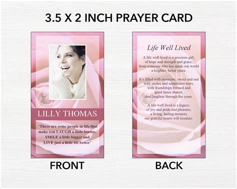 Pink Rose Funeral Prayer Card Funeral Templates