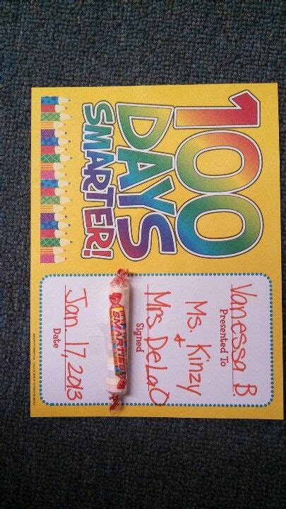 100 Days Smarter certificate from Target with smarties 100 Days Of ...