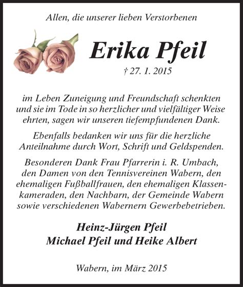 Traueranzeigen Von Erika Pfeil Trauer Hna De