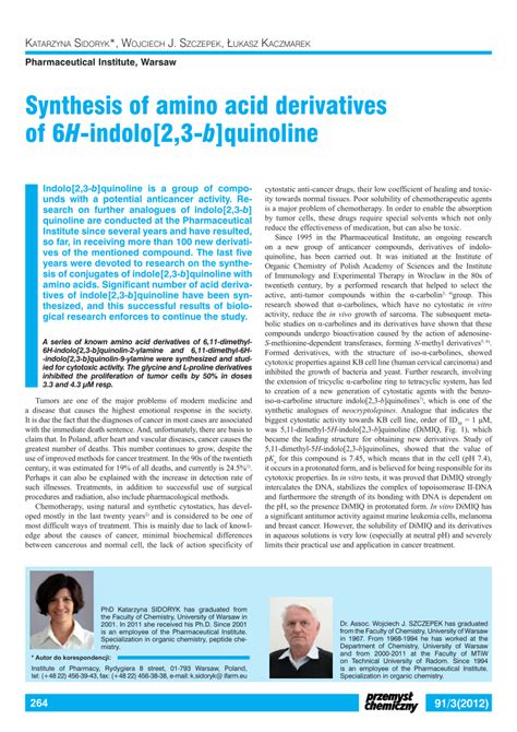 PDF Synthesis Of Amino Acid Derivatives Of 6H Indolo 2 3 B Quinoline