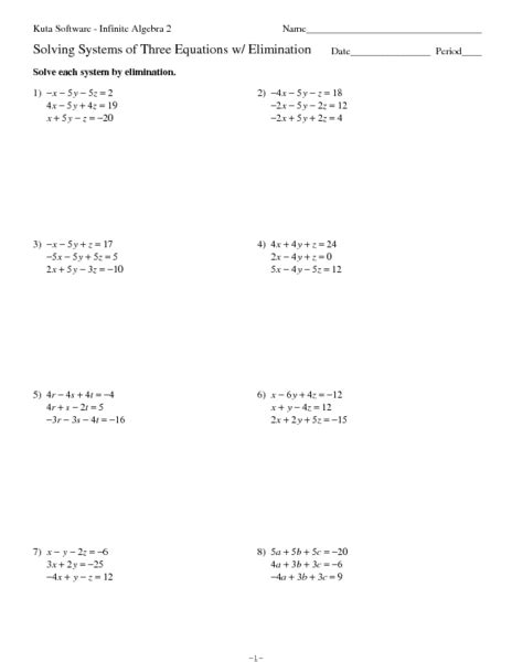 Solving Systems Of Equations Using Elimination Worksheet