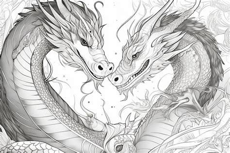 Una Ilustraci N En Blanco Y Negro De Dos Dragones Uno Frente Al Otro