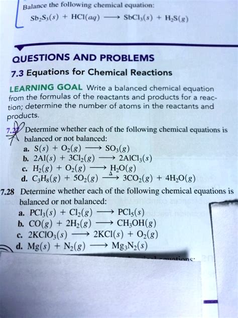 Solved Balance The Following Chemical Equation Sb S S Hcl Aq