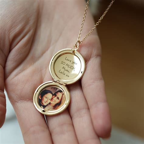 Engraved Round Locket Necklace With Hidden Photo Locket With Etsy Uk