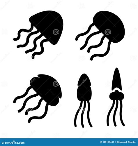 Jellyfish Silhouette Floating Medusa Flat Vector Icon Illustration