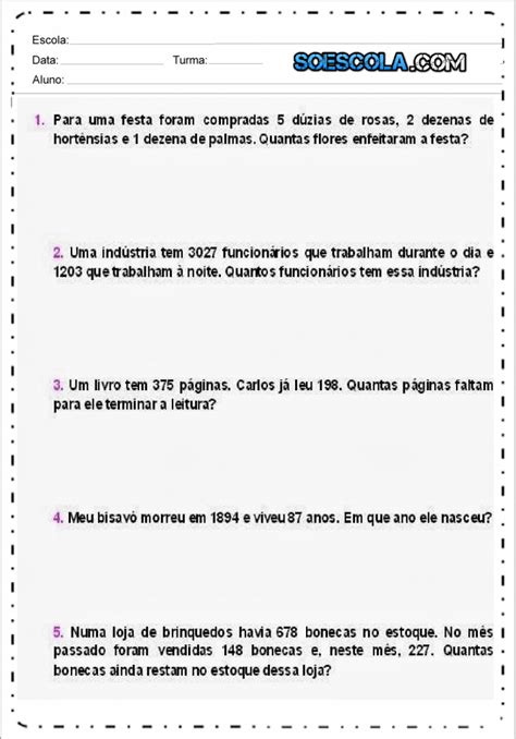 Problemas De Divisão E Multiplicação Para Imprimir — SÓ Escola