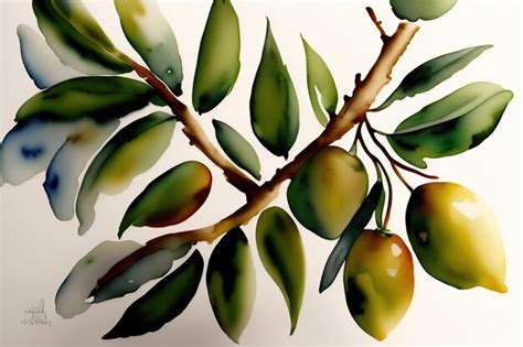 Premium Ai Image Watercolor Olive Branch With Olives