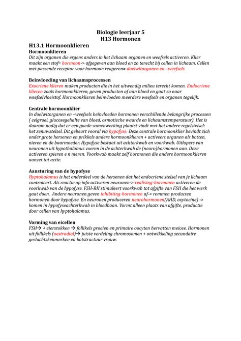 Biologie H13 Hormonen Biologie Leerjaar 5 H13 Hormonen H13