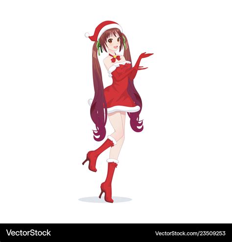 Anime Manga Girl Dressed In Santa Claus Costume Vector Image