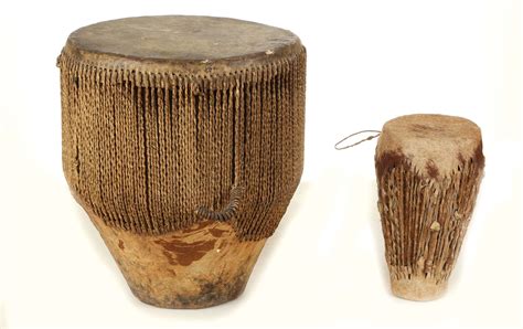 Two Baganda Hide ‘ngoma’ Drums Uganda Of Typical Conico Cylindrical Shape The Body Made From Wo