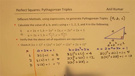 Pythagorean Theorem Triples Formula