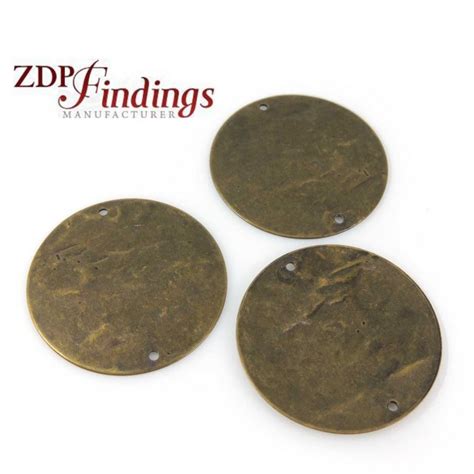 Round 30mm Brushed Hammered Antique Brass Discs