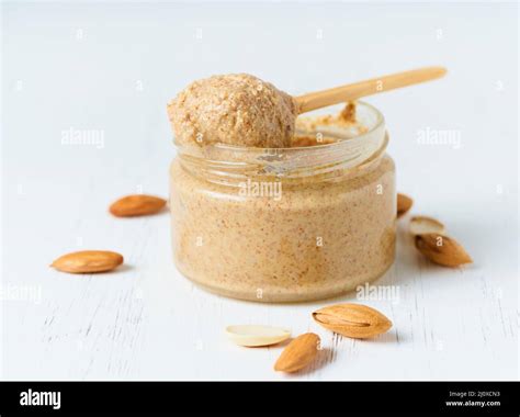 Almond Butter Raw Food Paste Made From Grinding Almonds Into Nut