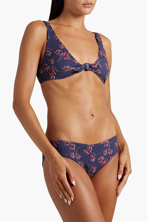 EBERJEY Cassidy knotted printed stretch piqué bikini top THE OUTNET