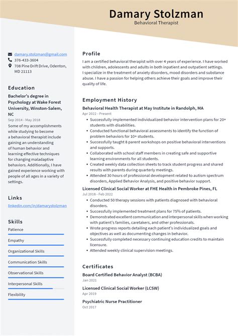 Behavioral Therapist Resume Example And Writing Guide