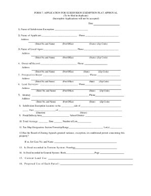 Fillable Online Form Application For Subdivision Exemption Plat