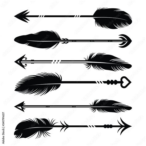 Hand Drawn Feather Arrow Silhouette Collection Stock Vector, 56% OFF