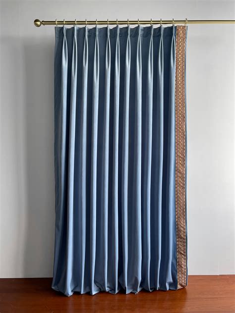 Blue Velvet Curtain Panelspleated Curtains With Brown Trimcustom Size