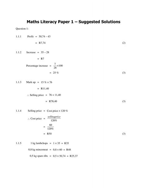 Gr 11 Maths Lit Paper 1 Memo Maths Excellence