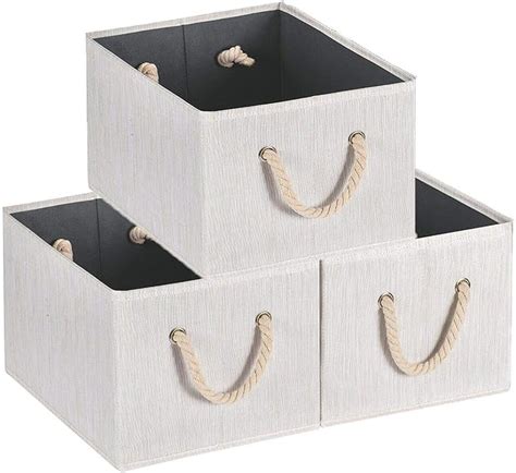 Maidmax Foldable Bamboo Fabric Storage Box With Cotton Rope Handle Set