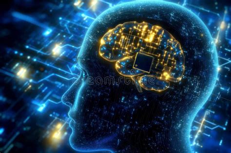 Human Brain With Implanted Neural Ink Chip Implanted Neural Connection