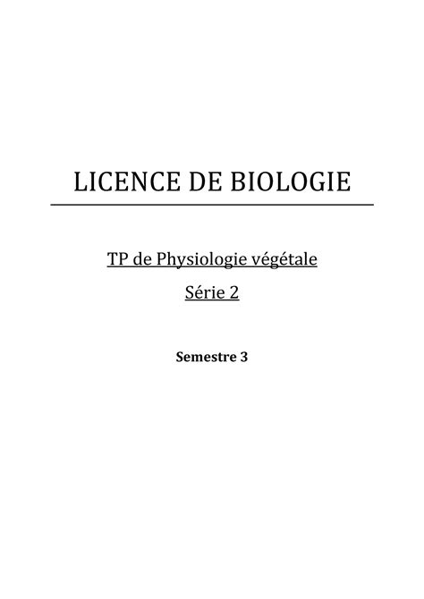 Poly TP Serie 2 2022 Je Ne Sais Pas Quoi Dire LICENCE DE BIOLOGIE