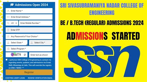 Ssn Engg College Merit Management Quota Application Open Admission