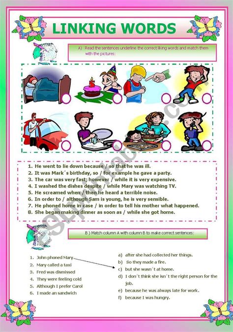 Linking Words Esl Worksheet By Vanda